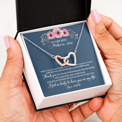 Interlocking Hearts Necklace | Personalized To My Mother In Law Necklace From Daughter In Law Thank You Mother Of The Groom Jewelry Birthday Mothers Day Christmas Customized Message Card | siriusteestore