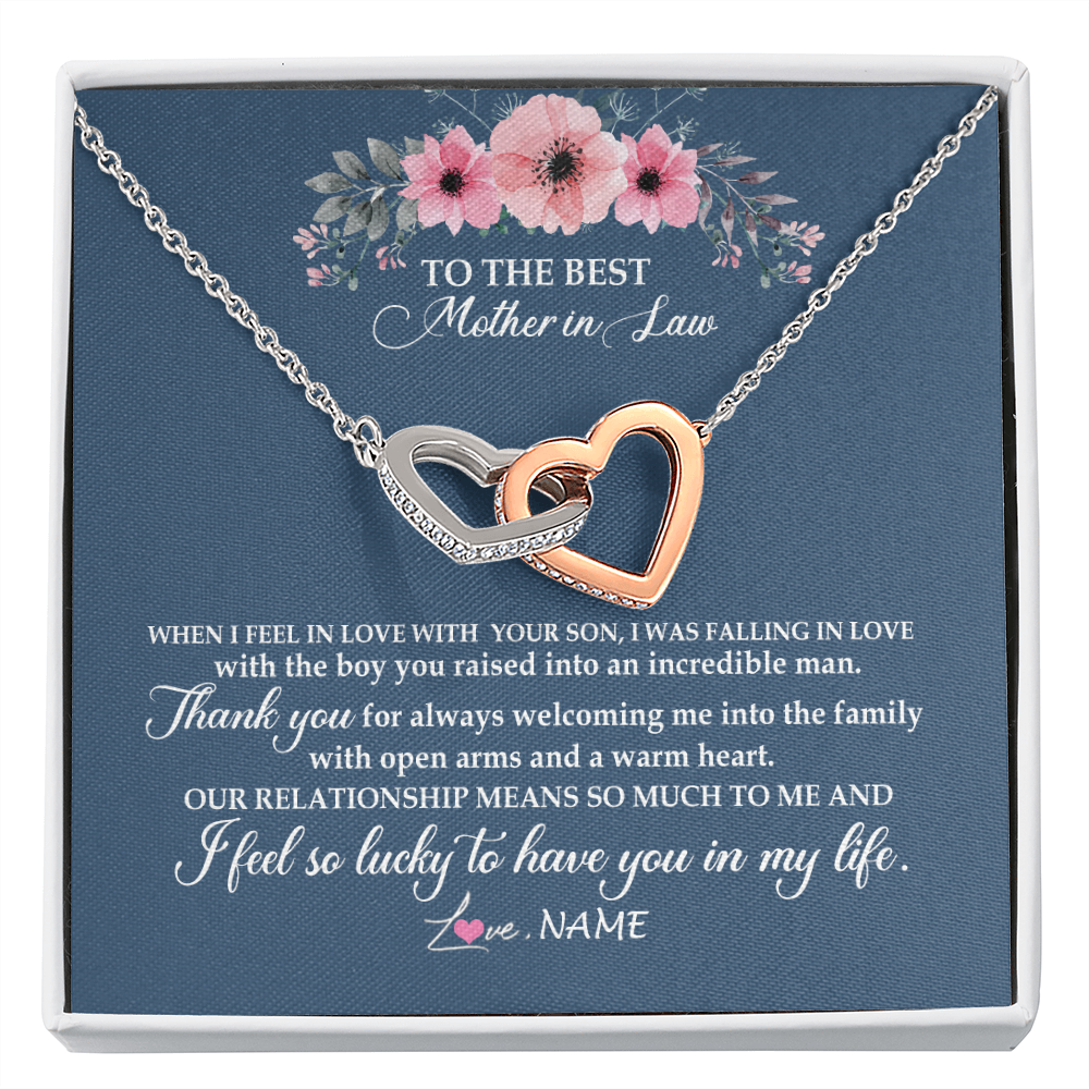 Interlocking Hearts Necklace | Personalized To My Mother In Law Necklace From Daughter In Law Thank You Mother Of The Groom Jewelry Birthday Mothers Day Christmas Customized Message Card | siriusteestore