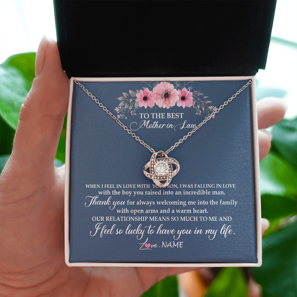 Love Knot Necklace | Personalized To My Mother In Law Necklace From Daughter In Law Thank You Mother Of The Groom Jewelry Birthday Mothers Day Christmas Customized Message Card | siriusteestore