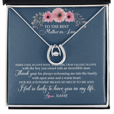 Lucky In Love Necklace | Personalized To My Mother In Law Necklace From Daughter In Law Thank You Mother Of The Groom Jewelry Birthday Mothers Day Christmas Customized Message Card | siriusteestore