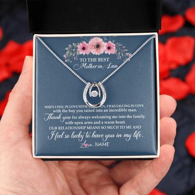 Lucky In Love Necklace | Personalized To My Mother In Law Necklace From Daughter In Law Thank You Mother Of The Groom Jewelry Birthday Mothers Day Christmas Customized Message Card | siriusteestore