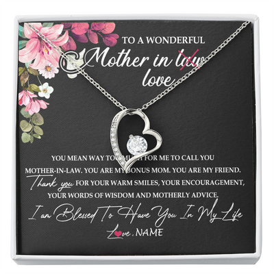 Forever Love Necklace | Personalized To My Mother In Law Necklace From Daughter In Law You Are My Bonus Mom Jewelry Birthday Mothers Day Christmas Customized Gift Box Message Card | siriusteestore