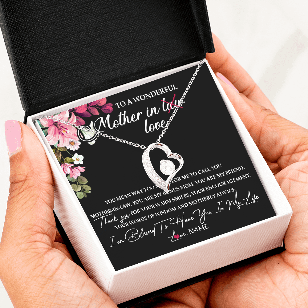 Forever Love Necklace | Personalized To My Mother In Law Necklace From Daughter In Law You Are My Bonus Mom Jewelry Birthday Mothers Day Christmas Customized Gift Box Message Card | siriusteestore