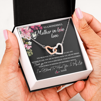 Interlocking Hearts Necklace | Personalized To My Mother In Law Necklace From Daughter In Law You Are My Bonus Mom Jewelry Birthday Mothers Day Christmas Customized Gift Box Message Card | siriusteestore