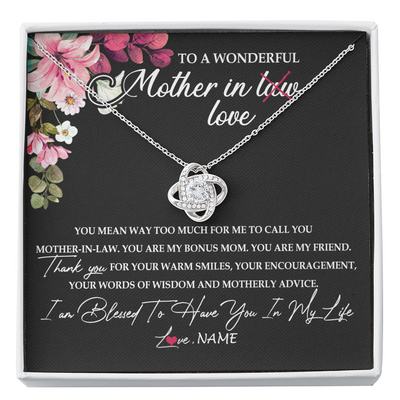 Love Knot Necklace | Personalized To My Mother In Law Necklace From Daughter In Law You Are My Bonus Mom Jewelry Birthday Mothers Day Christmas Customized Gift Box Message Card | siriusteestore