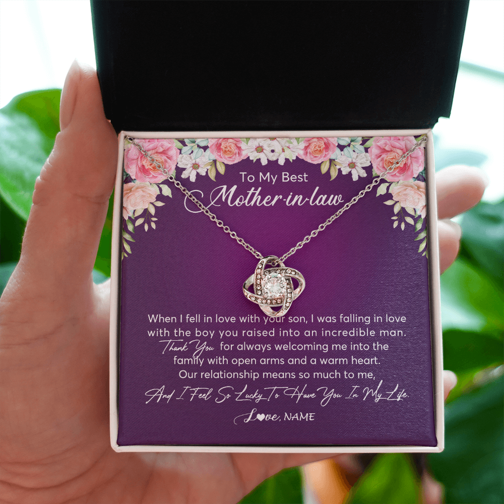Love Knot Necklace | Personalized To My Mother In Law Necklace Thank You Mother In Law Wedding Day Birthday Monthers Day Christmas Jewelry Pendant Customized Gift Box Message Card | siriusteestore