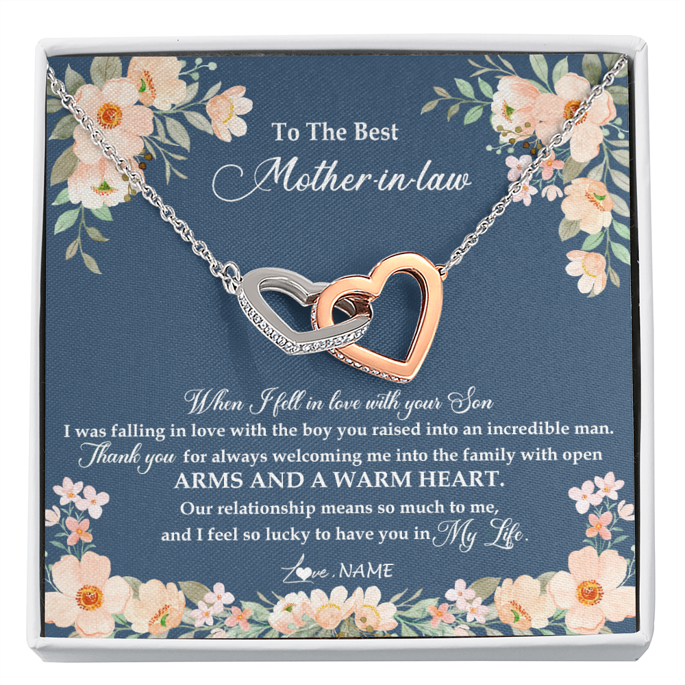 Interlocking Hearts Necklace | Personalized To My Mother In Law Necklace from Daugter In Law Feel In Love Son Mother Of My Husband Jewelry Birthday Wedding Pendant Customized Message Card | siriusteestore
