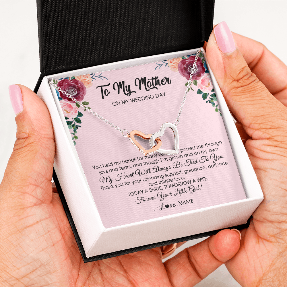 Interlocking Hearts Necklace | Personalized To My Mother Necklace from Daughter On Wedding Day for Mom Bride's Mother Customized Gift Box Message Card | siriusteestore