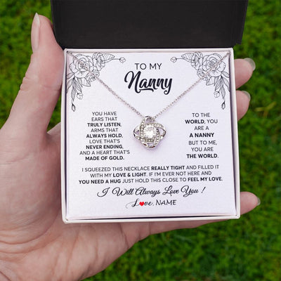 Love Knot Necklace | Personalized To My Nanny Necklace From Kids Hold This Close Feel My Love Nanny Birthday Mothers Day Christmas Jewelry Pendant Customized Gift Box Message Card | siriusteestore
