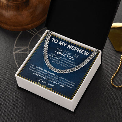 Cuban Link Chain Necklace | Personalized To My Nephew Cuban Necklace From Aunt Uncle Never Forget That I Love You Nephew Birthday Graduation Christmas Customized Gift Box Message Card | siriusteestore