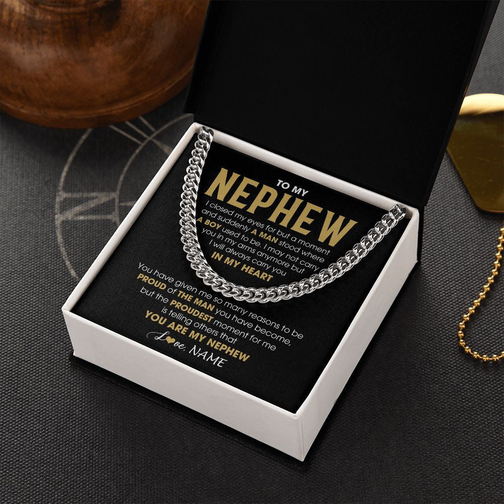 Cuban Link Chain Necklace | Personalized To My Nephew Cuban Necklace From Aunt Uncle Proud Of The Man Nephew Birthday Graduation Christmas Customized Gift Box Message Card | siriusteestore