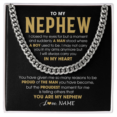 Cuban Link Chain Necklace | Personalized To My Nephew Cuban Necklace From Aunt Uncle Proud Of The Man Nephew Birthday Graduation Christmas Customized Gift Box Message Card | siriusteestore