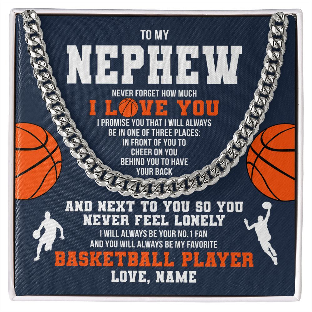 Cuban Link Chain Necklace | Personalized To My Nephew Necklace From Aunt Uncle Auntie Never Forget I Love You Basketball Nephew Birthday Christmas Customized Gift Box Message Card | siriusteestore