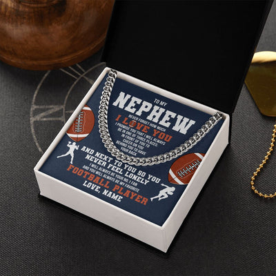 Cuban Link Chain Necklace | Personalized To My Nephew Necklace From Aunt Uncle Auntie Never Forget I Love You Football Nephew Birthday Christmas Customized Gift Box Message Card | siriusteestore