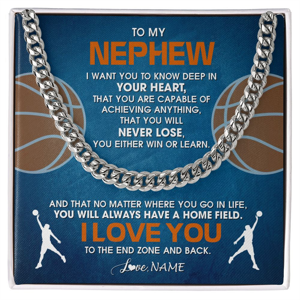 Cuban Link Chain Necklace | Personalized To My Nephew Necklace From Aunt Uncle Auntie Never Lose Basketball Nephew Birthday Graduation Christmas Customized Gift Box Message Card | siriusteestore