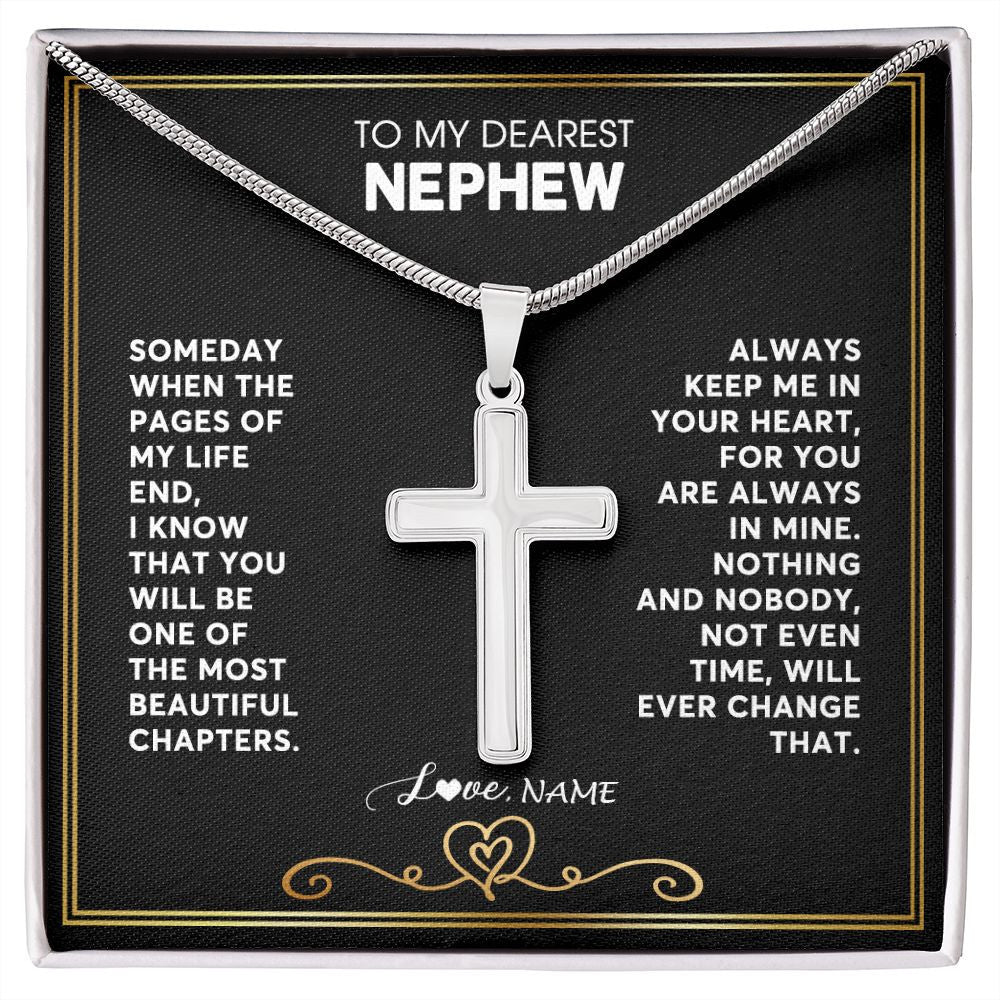 Stainless Cross Necklace | Personalized To My Nephew Necklace From Aunt Uncle When The Pages Of My Life End Nephew Birthday Graduation Christmas Pendant Customized Gift Message Card | siriusteestore