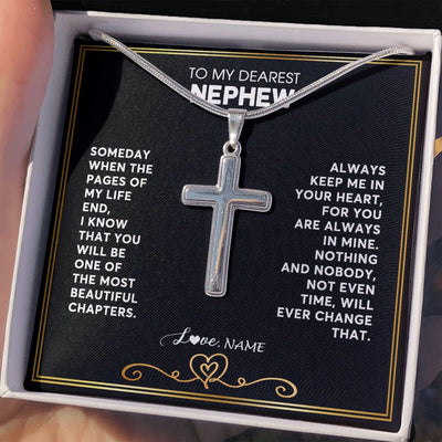 Stainless Cross Necklace | Personalized To My Nephew Necklace From Aunt Uncle When The Pages Of My Life End Nephew Birthday Graduation Christmas Pendant Customized Gift Message Card | siriusteestore