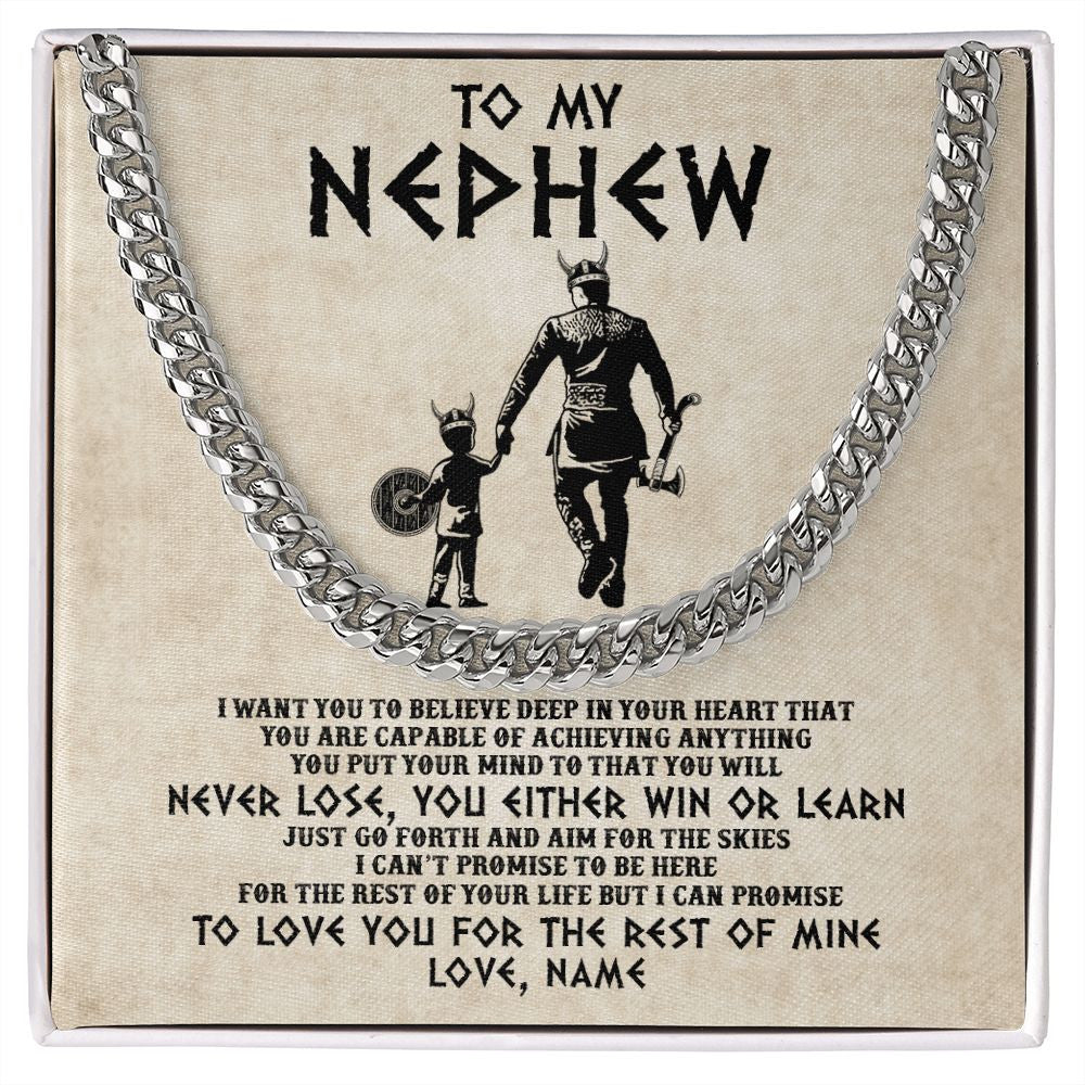 Cuban Link Chain Necklace | Personalized To My Nephew Necklace From Uncle You Will Never Lose Viking Nephew Birthday Graduation Thanksgiving Christmas Customized Gift Box Message Card | siriusteestore