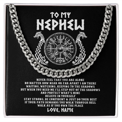 Cuban Link Chain Necklace | Personalized To My Nephew Necklace Viking Never Feel You Are Alone Odin Scandinavian Norse Runes Nephew Birthday Christmas Customized Gift Message Card | siriusteestore
