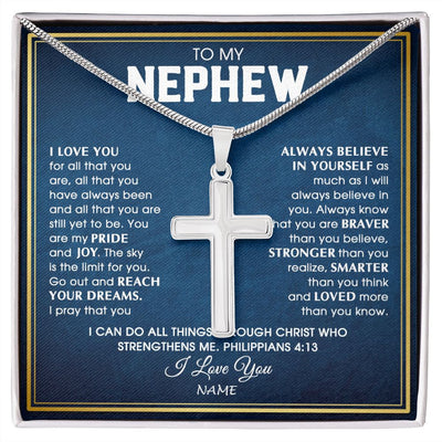 Stainless Cross Necklace | Personalized To My Nephew Necklace from Aunt Uncle I Love You For All That You Are Nephew Birthday Graduation Christmas Customized Gift Box Message Card | siriusteestore