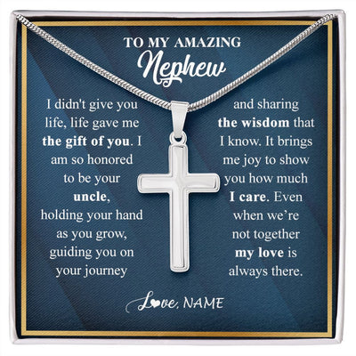 Stainless Cross Necklace | Personalized To My Nephew Necklace from Uncle Life Gave Me The Gift Of You Nephew Birthday Graduation Christmas Jewelry Customized Gift Box Message Card | siriusteestore