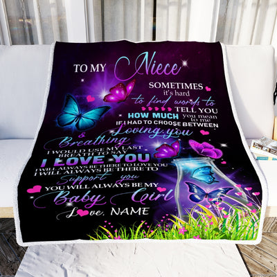 Personalized To My Niece Blanket From Aunt Auntie Butterfly Sometimes It's Hard To Find Words To Say I Love You Niece Birthday Christmas Fleece Blanket | siriusteestore