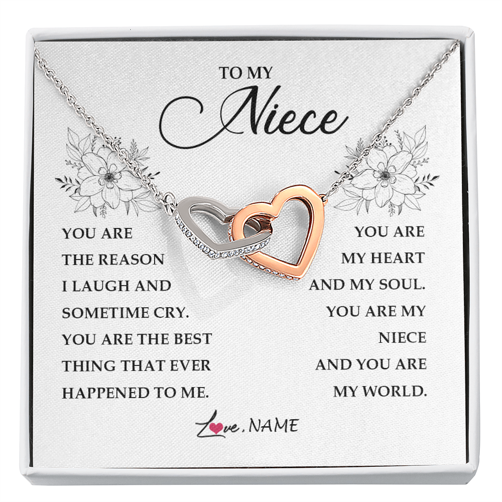Interlocking Hearts Necklace | Personalized To My Niece From Aunt Auntie You Are My Heart My And My Sould Niece Jewelry Birthday Graduation Christmas Customized Gift Box Message Card | siriusteestore