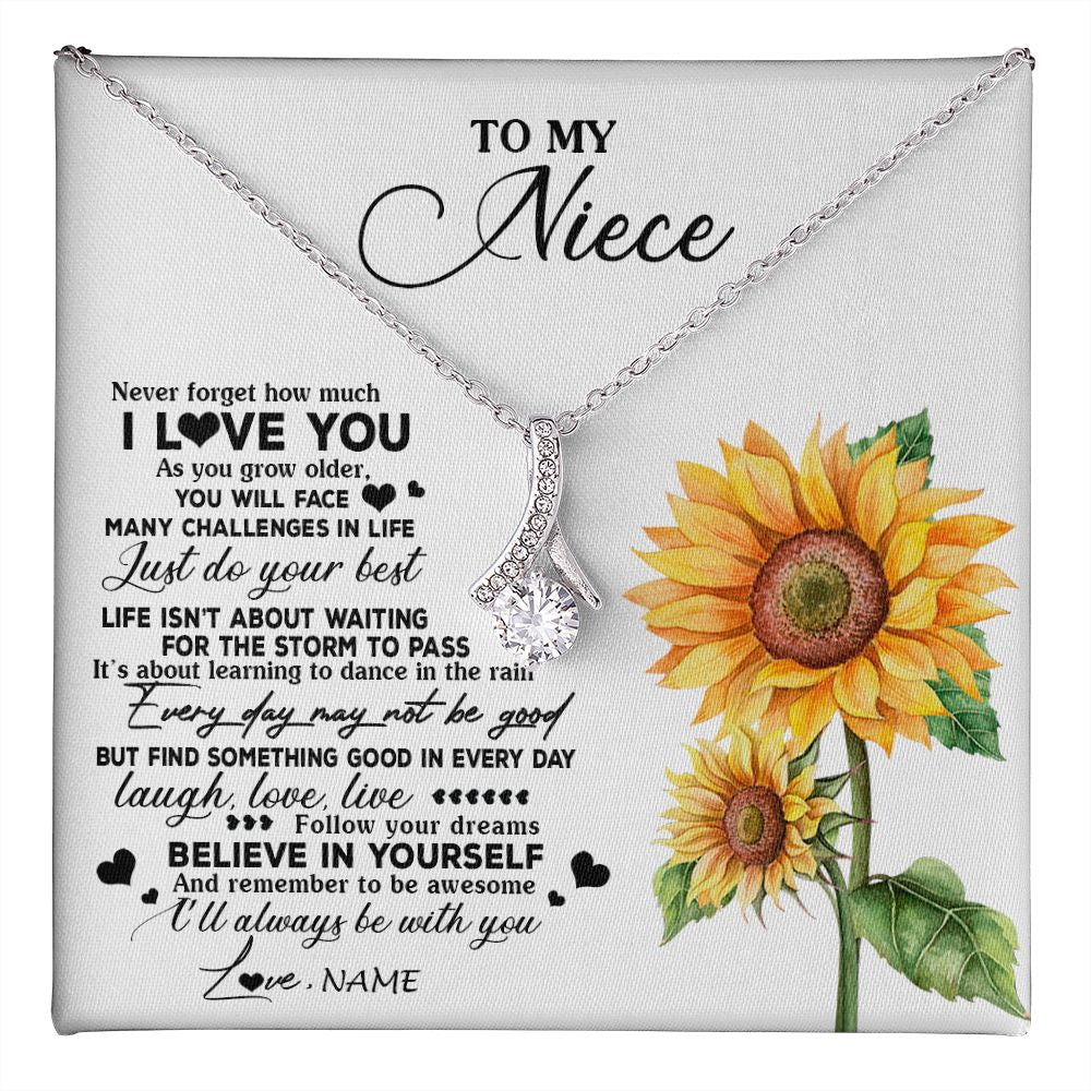 Alluring Beauty Necklace | Personalized To My Niece Necklace From Aunt Auntie Auntie Sunflower Wood Laugh Love Live Niece Birthday Graduation Christmas Customized Gift Box Message Card | siriusteestore