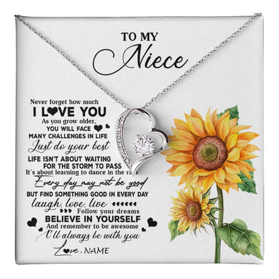 Forever Love Necklace | Personalized To My Niece Necklace From Aunt Auntie Auntie Sunflower Wood Laugh Love Live Niece Birthday Graduation Christmas Customized Gift Box Message Card | siriusteestore