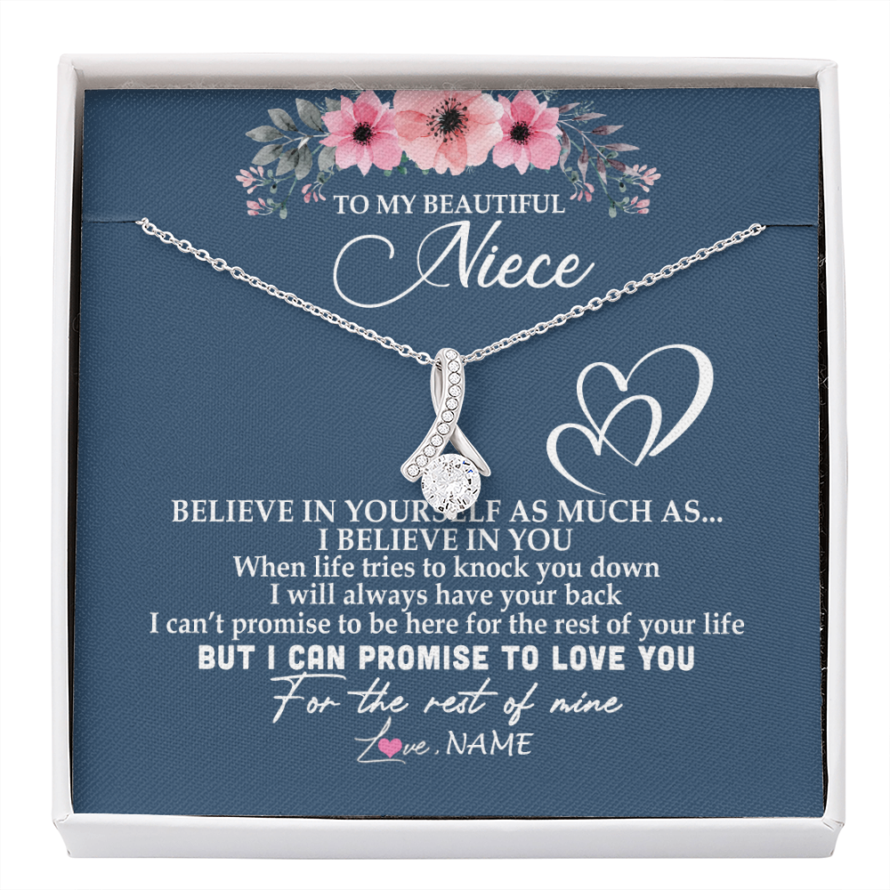Alluring Beauty Necklace | Personalized To My Niece Necklace From Aunt Auntie Believe In Yourself Niece Birthday Graduation Christmas Customized Message Card | siriusteestore