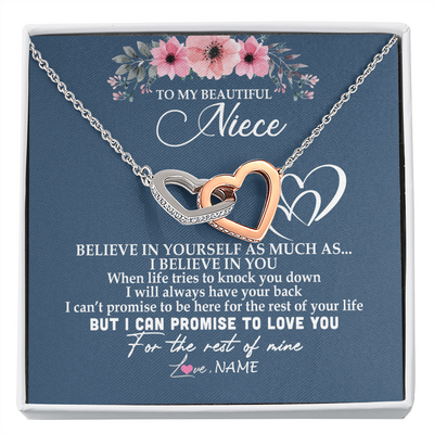 Interlocking Hearts Necklace | Personalized To My Niece Necklace From Aunt Auntie Believe In Yourself Niece Birthday Graduation Christmas Customized Message Card | siriusteestore