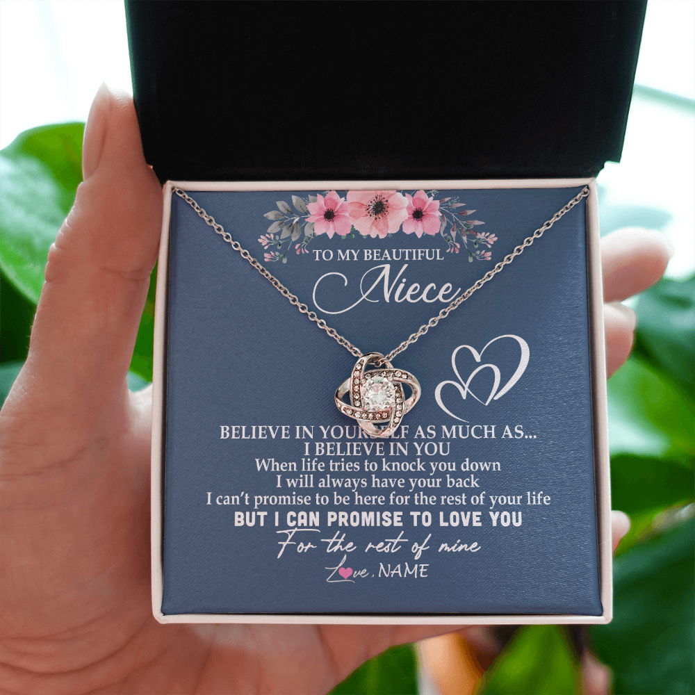 Love Knot Necklace | Personalized To My Niece Necklace From Aunt Auntie Believe In Yourself Niece Birthday Graduation Christmas Customized Message Card | siriusteestore