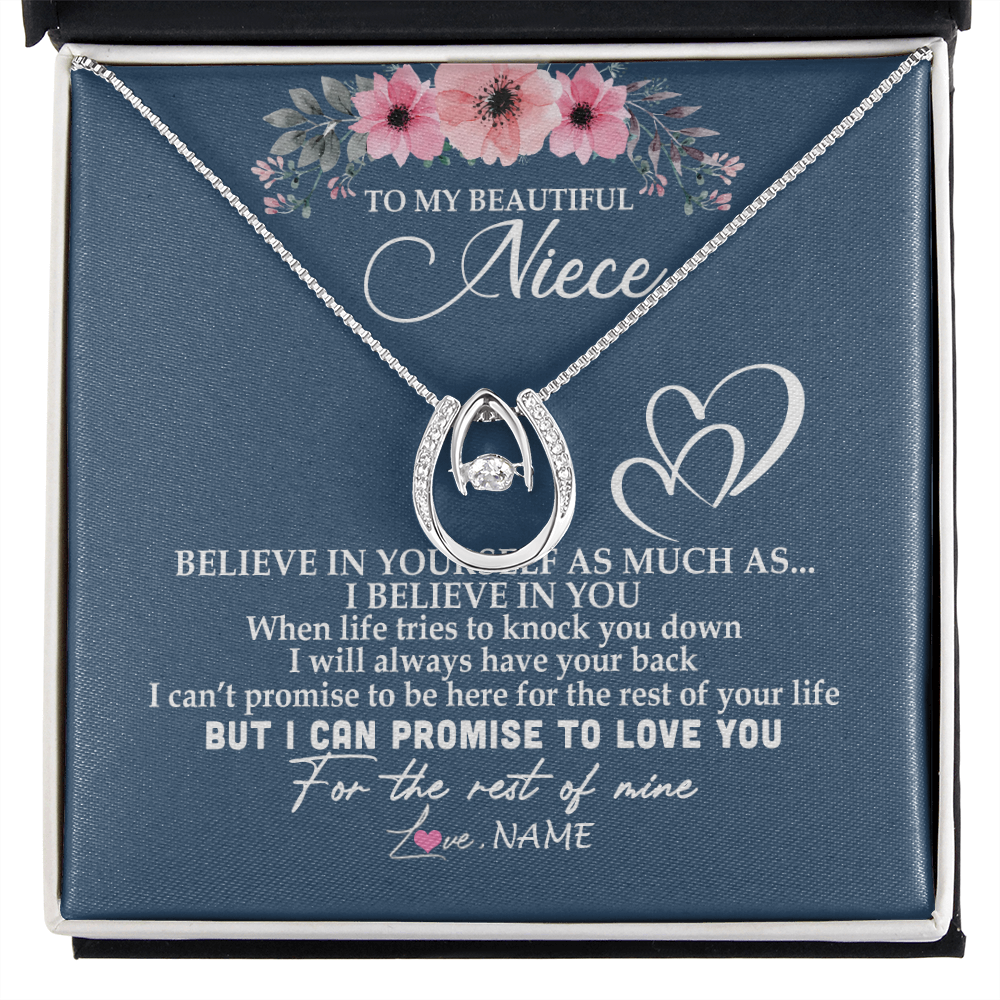Lucky In Love Necklace | Personalized To My Niece Necklace From Aunt Auntie Believe In Yourself Niece Birthday Graduation Christmas Customized Message Card | siriusteestore