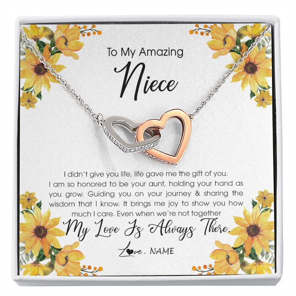 Interlocking Hearts Necklace | Personalized To My Niece Necklace From Aunt Auntie My Love Is Always There Niece Birthday Christmas Graduation Customized Gift Box Message Card | siriusteestore