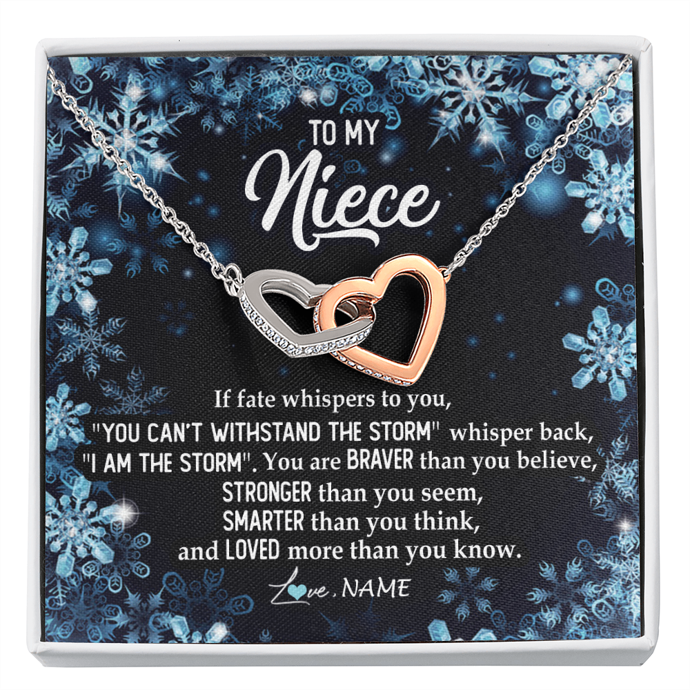Interlocking Hearts Necklace | Personalized To My Niece Necklace From Aunt Auntie Uncle Auntie Whisper Back I Am The Storm Niece Pendant Jewelry Birthday Christmas Customized Message Card | siriusteestore