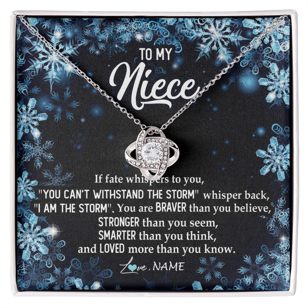 Love Knot Necklace | Personalized To My Niece Necklace From Aunt Auntie Uncle Auntie Whisper Back I Am The Storm Niece Pendant Jewelry Birthday Christmas Customized Message Card | siriusteestore