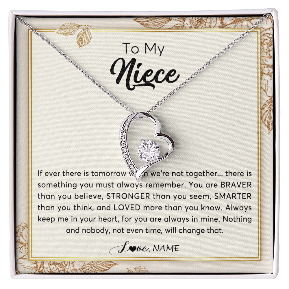 Forever Love Necklace | Personalized To My Niece Necklace From Aunt Auntie Uncle Braver Stronger Smarter Loved Niece Jewelry Birthday Christmas Customized Gift Box Message Card | siriusteestore