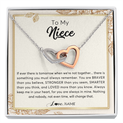 Interlocking Hearts Necklace | Personalized To My Niece Necklace From Aunt Auntie Uncle Braver Stronger Smarter Loved Niece Jewelry Birthday Christmas Customized Gift Box Message Card | siriusteestore