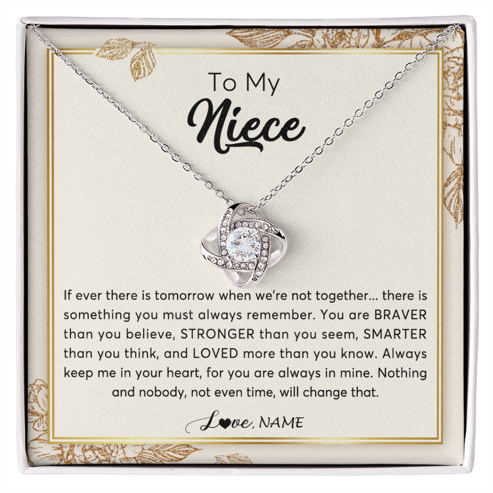 Love Knot Necklace | Personalized To My Niece Necklace From Aunt Auntie Uncle Braver Stronger Smarter Loved Niece Jewelry Birthday Christmas Customized Gift Box Message Card | siriusteestore