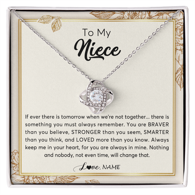 Love Knot Necklace | Personalized To My Niece Necklace From Aunt Auntie Uncle Braver Stronger Smarter Loved Niece Jewelry Birthday Christmas Customized Gift Box Message Card | siriusteestore