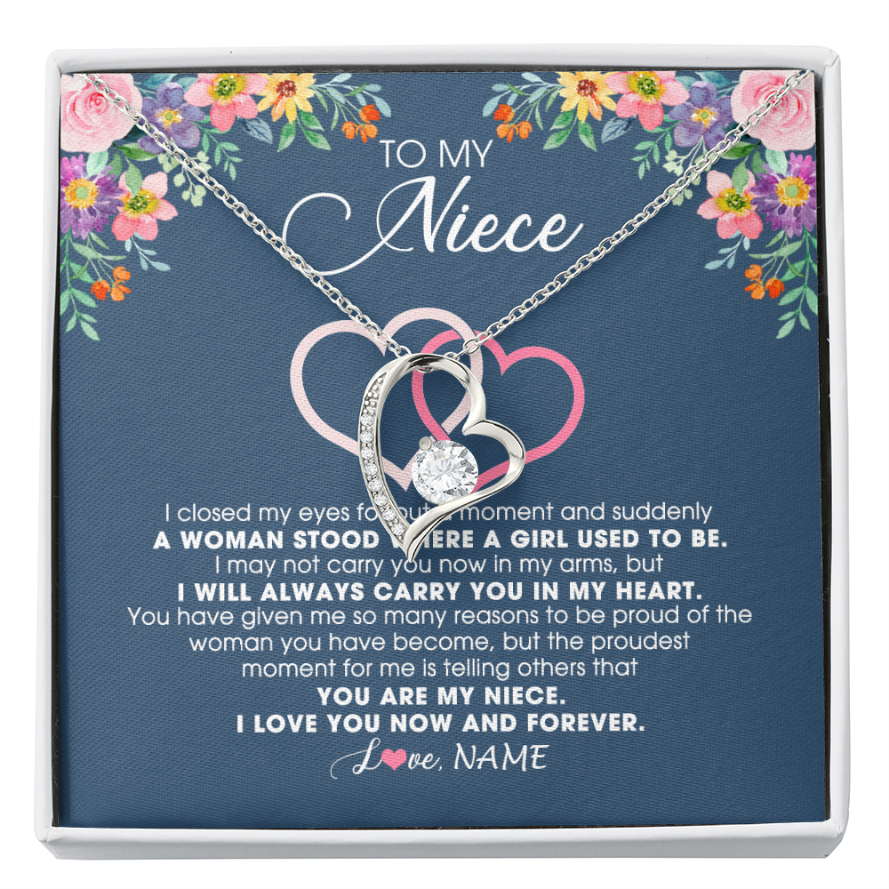 Forever Love Necklace | Personalized To My Niece Necklace From Aunt Auntie Uncle I Love You Now And Forever Jewelry For Niece Birthday Graduation Christmas Customized Message Card | siriusteestore
