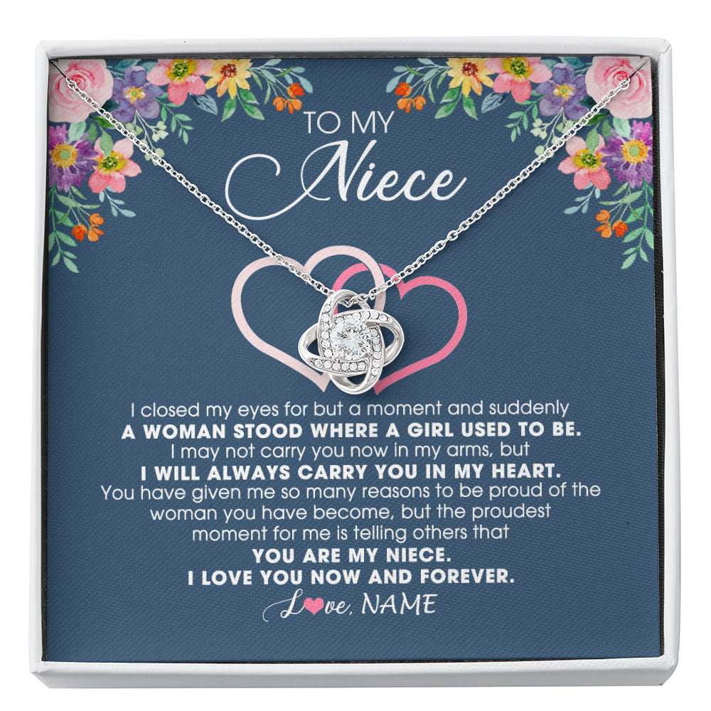 Love Knot Necklace | Personalized To My Niece Necklace From Aunt Auntie Uncle I Love You Now And Forever Jewelry For Niece Birthday Graduation Christmas Customized Message Card | siriusteestore