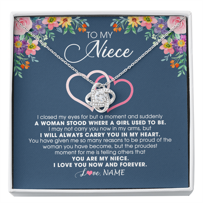 Love Knot Necklace | Personalized To My Niece Necklace From Aunt Auntie Uncle I Love You Now And Forever Jewelry For Niece Birthday Graduation Christmas Customized Message Card | siriusteestore