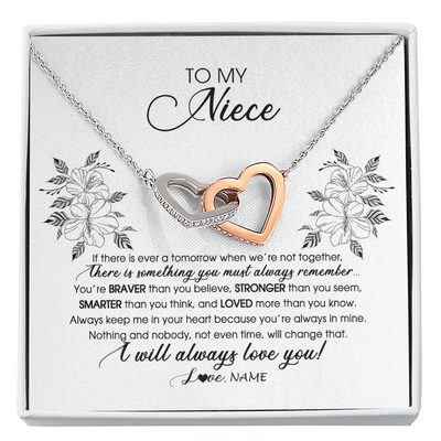 Interlocking Hearts Necklace | Personalized To My Niece Necklace From Aunt Auntie Uncle Not Even Time Floral Niece Birthday Graduation Christmas Customized Message Card | siriusteestore