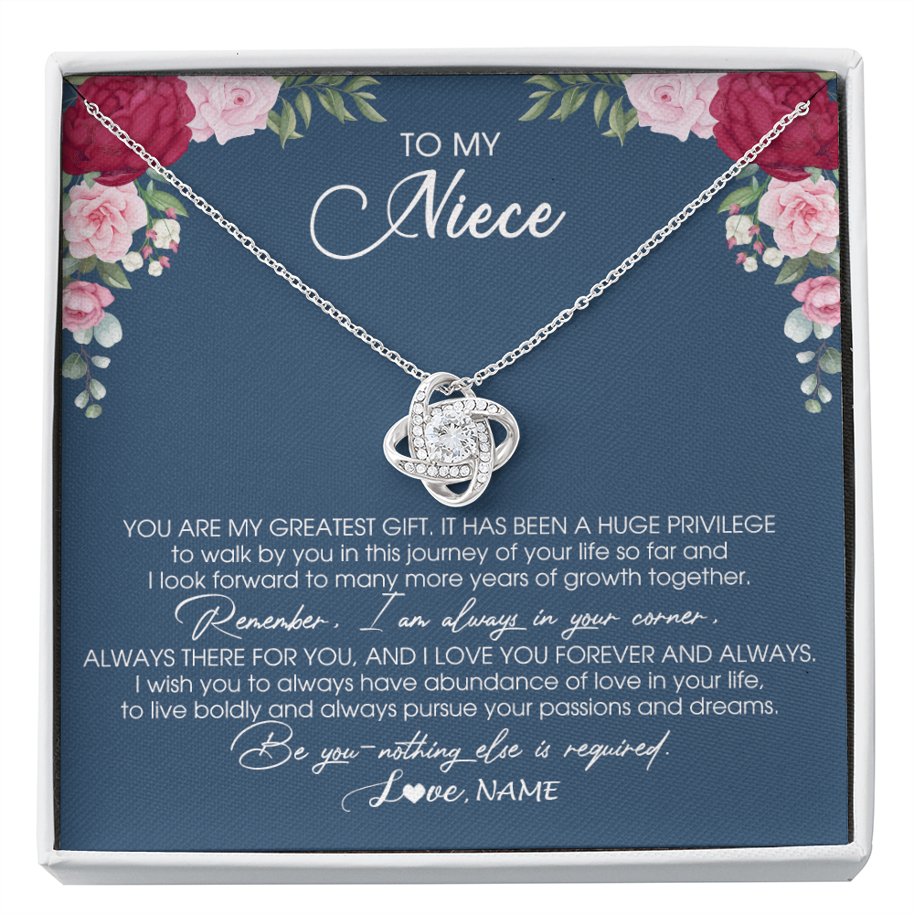 Love Knot Necklace | Personalized To My Niece Necklace From Aunt Auntie Uncle You Are My Greatest Gift Niece Birthday Christmas Customized Jewelry Gift Box Message Card | siriusteestore
