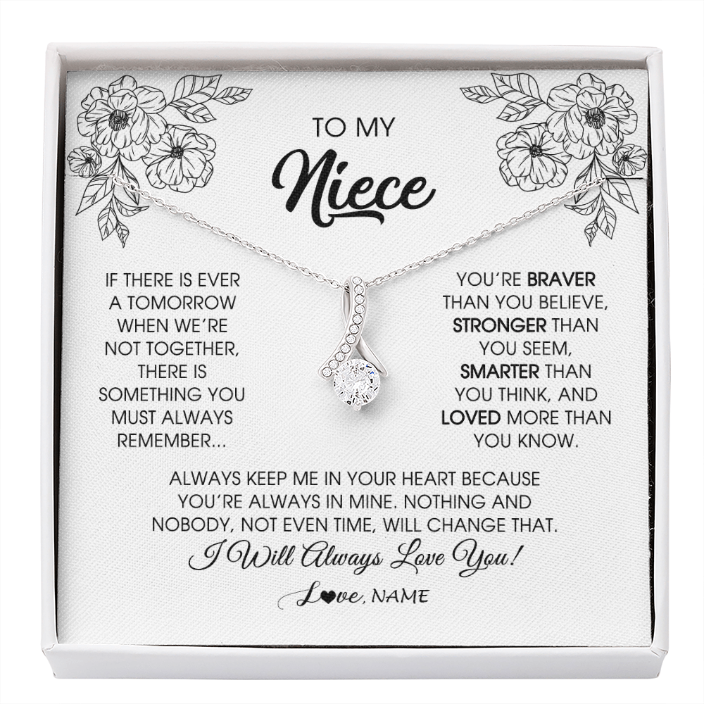 Alluring Beauty Necklace | Personalized To My Niece Necklace From Aunt Auntie Uncle You're Braver Stronger Smarter Niece Birthday Christmas Customized Jewelry Gift Box Message Card | siriusteestore