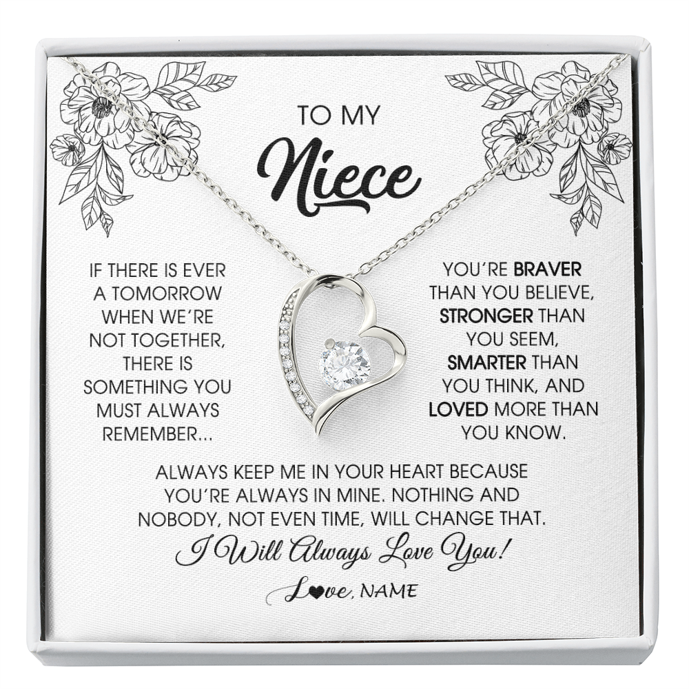 Forever Love Necklace | Personalized To My Niece Necklace From Aunt Auntie Uncle You're Braver Stronger Smarter Niece Birthday Christmas Customized Jewelry Gift Box Message Card | siriusteestore