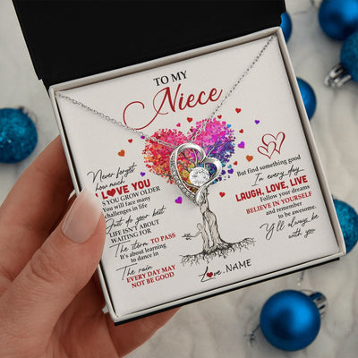 Forever Love Necklace | Personalized To My Niece Necklace From Aunt Aunty Colorful Tree Never Forget I Love You Niece Birthday Graduation Christmas Customized Gift Box Message Card | siriusteestore