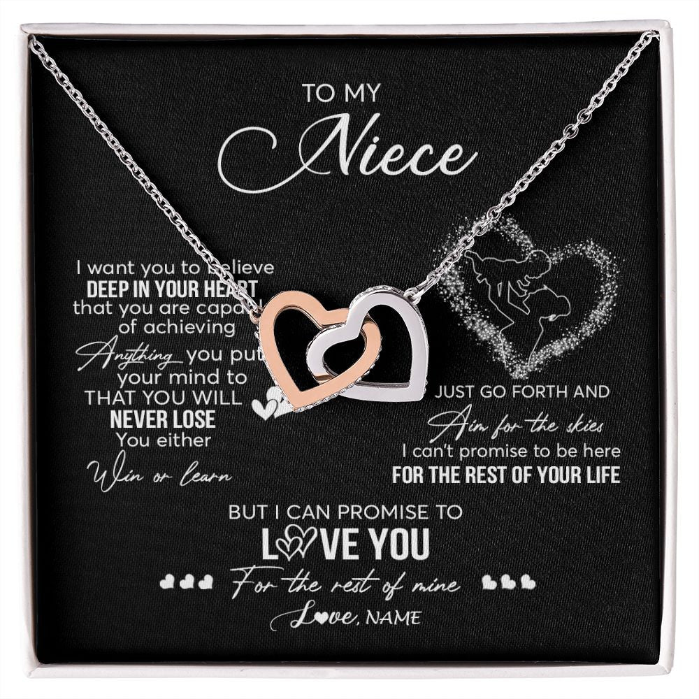Interlocking Hearts Necklace | Personalized To My Niece Necklace From Aunt Aunty Promise To Love You Niece Birthday Graduation Christmas Pendant Customized Gift Box Message Card | siriusteestore