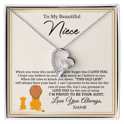 Forever Love Necklace | Personalized To My Niece Necklace From Aunt I'M Proud To Be Your Aunt Lion Niece Birthday Graduation Christmas Customized Gift Box Message Card | siriusteestore